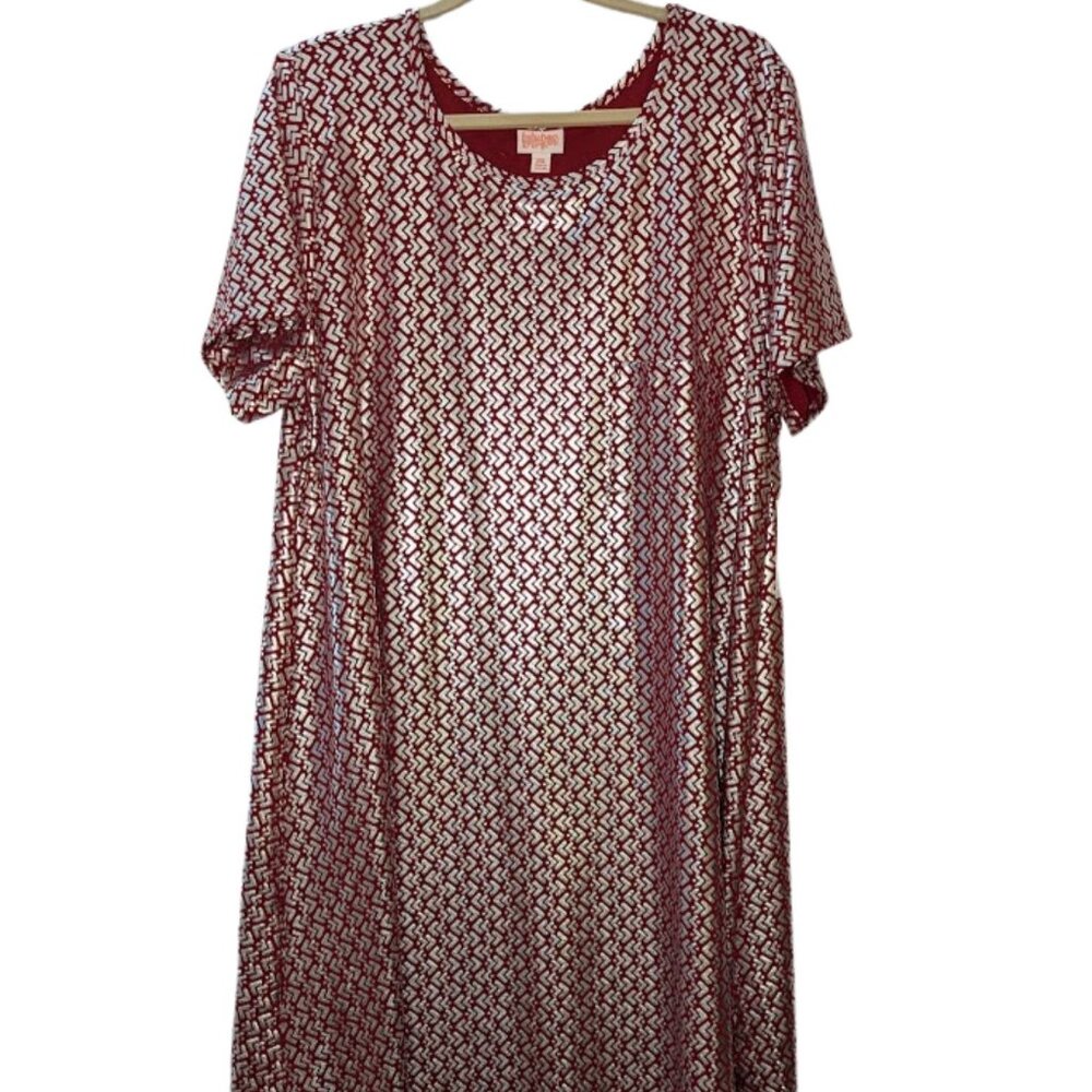LulaRoe Carly Elegant Silver Red Metallic Foil Flare Bottom Dress Nwt NEW Sz 3X
